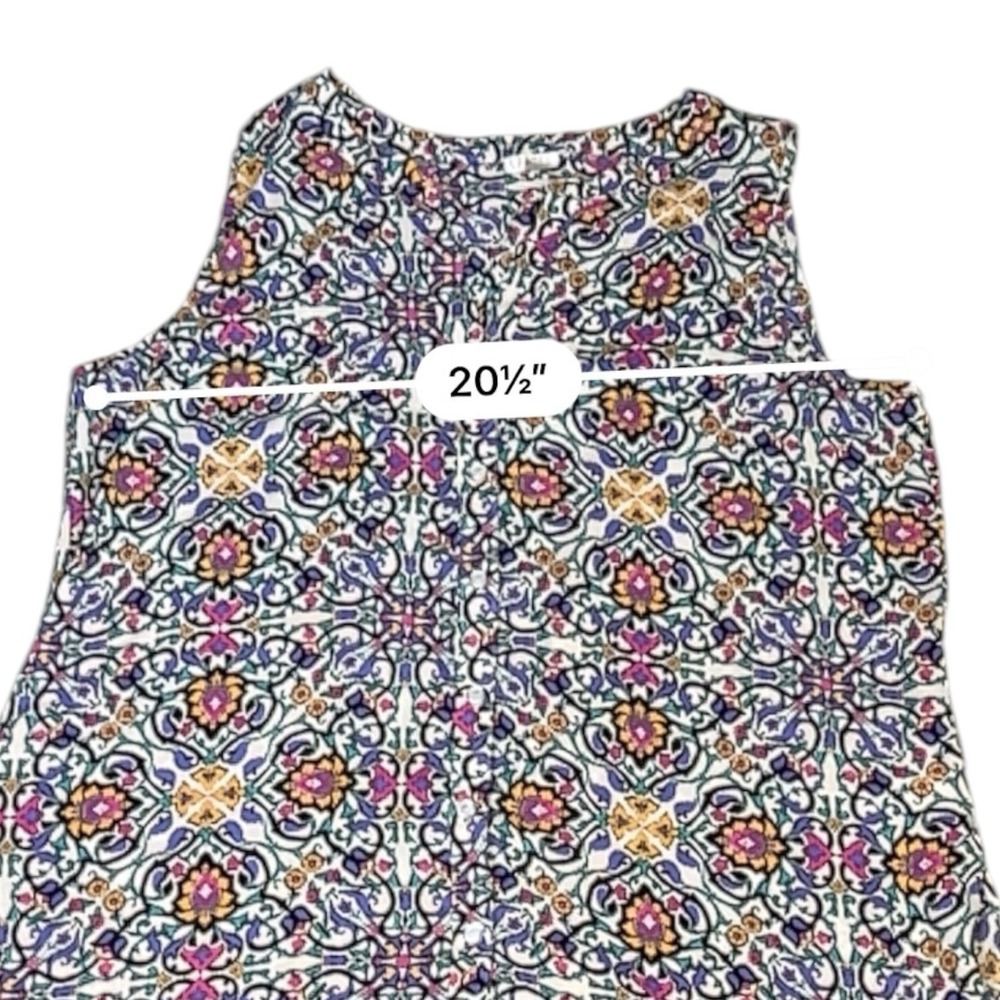 SPENCE Sleeveless Tunic sz XL Multicolor Floral Damask Button Up Chiffon Boho - Picture 6 of 9